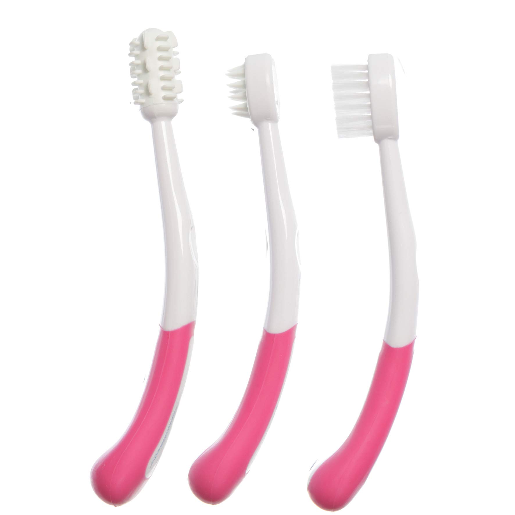 Dreambaby 3 Stage Baby Gum & Tooth Care Toothbrush - Soft & Gentle Rubber Bristles - Ergonomic Easy Grip Handle - for Young Gums & Developing Teeth - Pink - Model F324