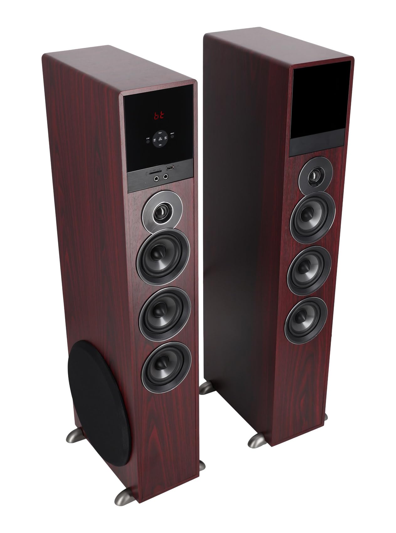 Photo 1 of Rockville TM150C Powered Home Theater Tower Speaker System, Cherry Wood, 1000W, 10" Subwoofers, Bluetooth, USB/SD Playback, FM Radio, Remote Control, Karaoke Ready, Perfect for Home Entertainment