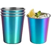 Luxgola 4 Pack 8oz Stainless Steel Cups, Stainless Steel Rainbow Electroplating Beer Pint Cups, Stainless Steel Tumbler for Home & Outdoor Activities, Stackable Drinking Glasses, Reusable, BPA Free