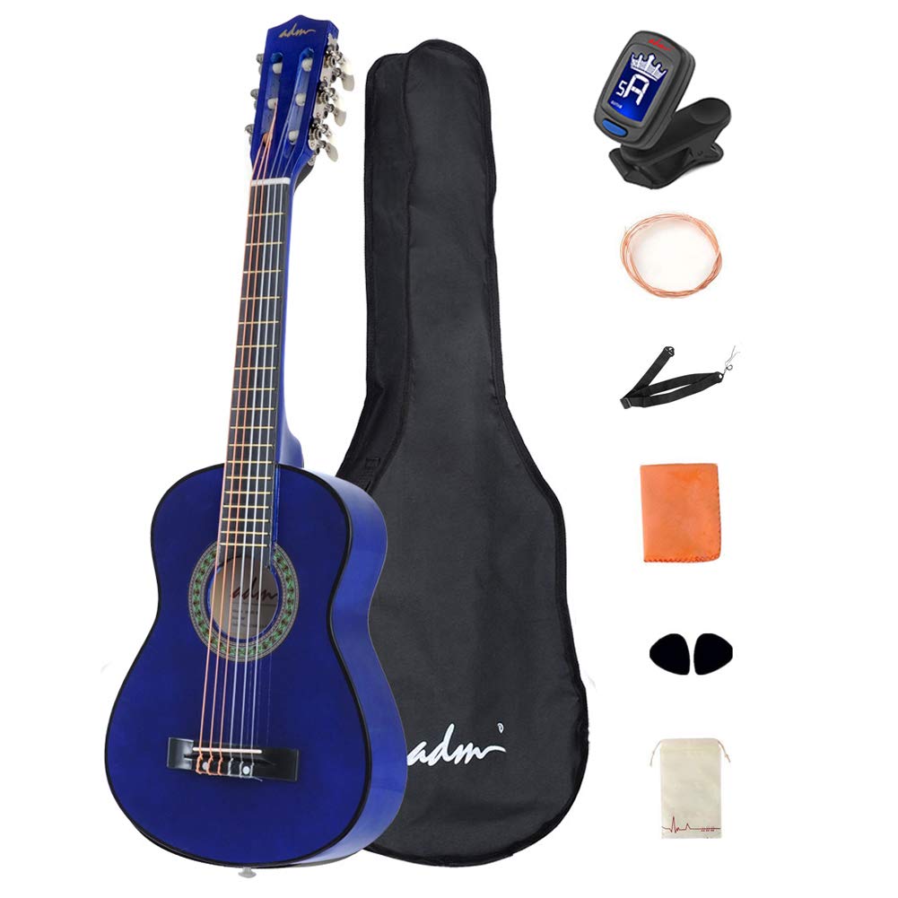 ADM Beginner Acoustic Classical Guitar 30 Inch Nylon Strings Wooden Guitar Bundle Kit with Carrying Bag & Accessories, Blue