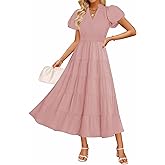 ZESICA Women's Summer Casual Maxi Dress 2026 Puff Short Sleeve V Neck Ruffle Tiered Flowy Boho Beach Dresses