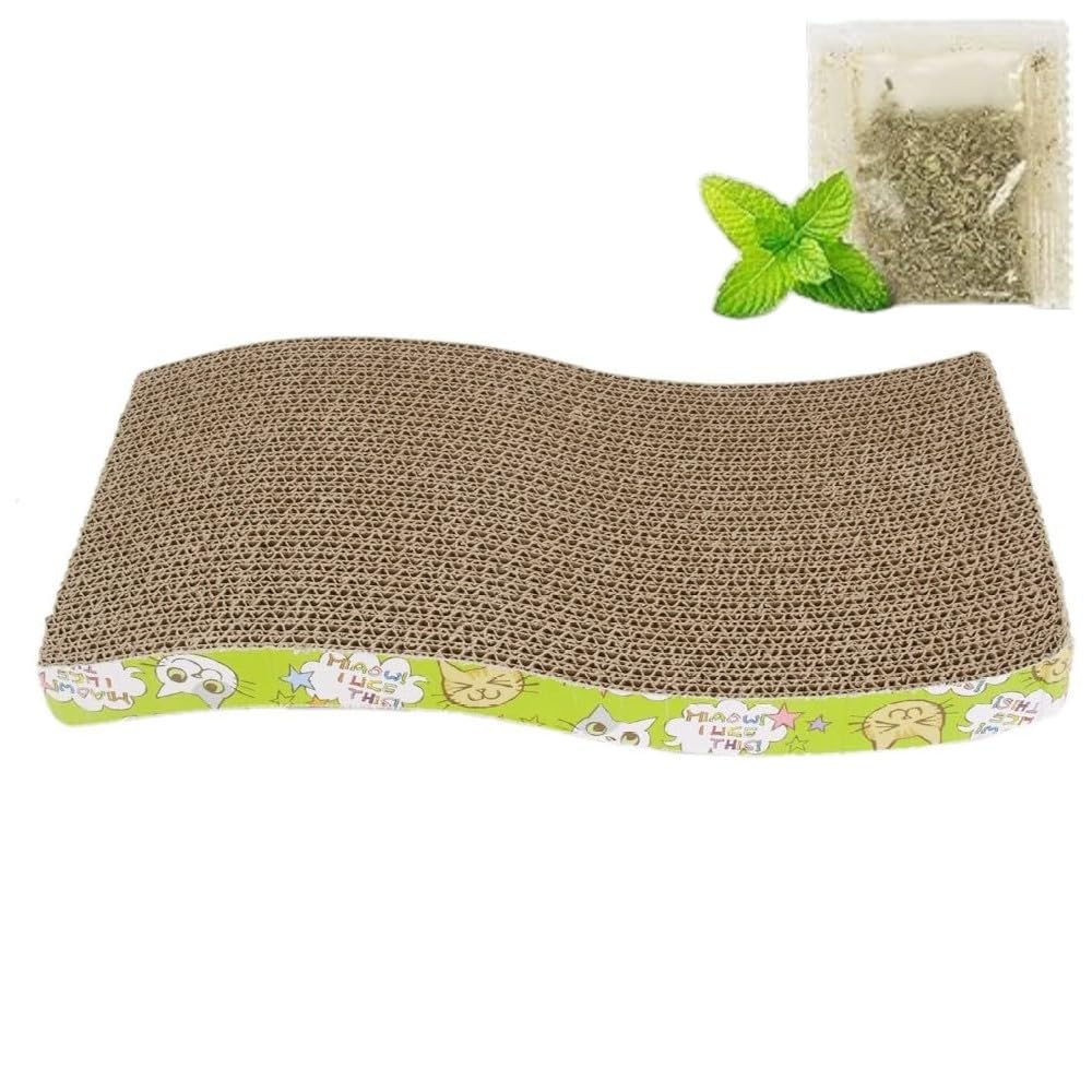 AKORD S-Shape Corrugated Cat Scratching Board Pad Bed Scratcher Toy Plus Catnip, 43 cm x 21 cm x 6 cm