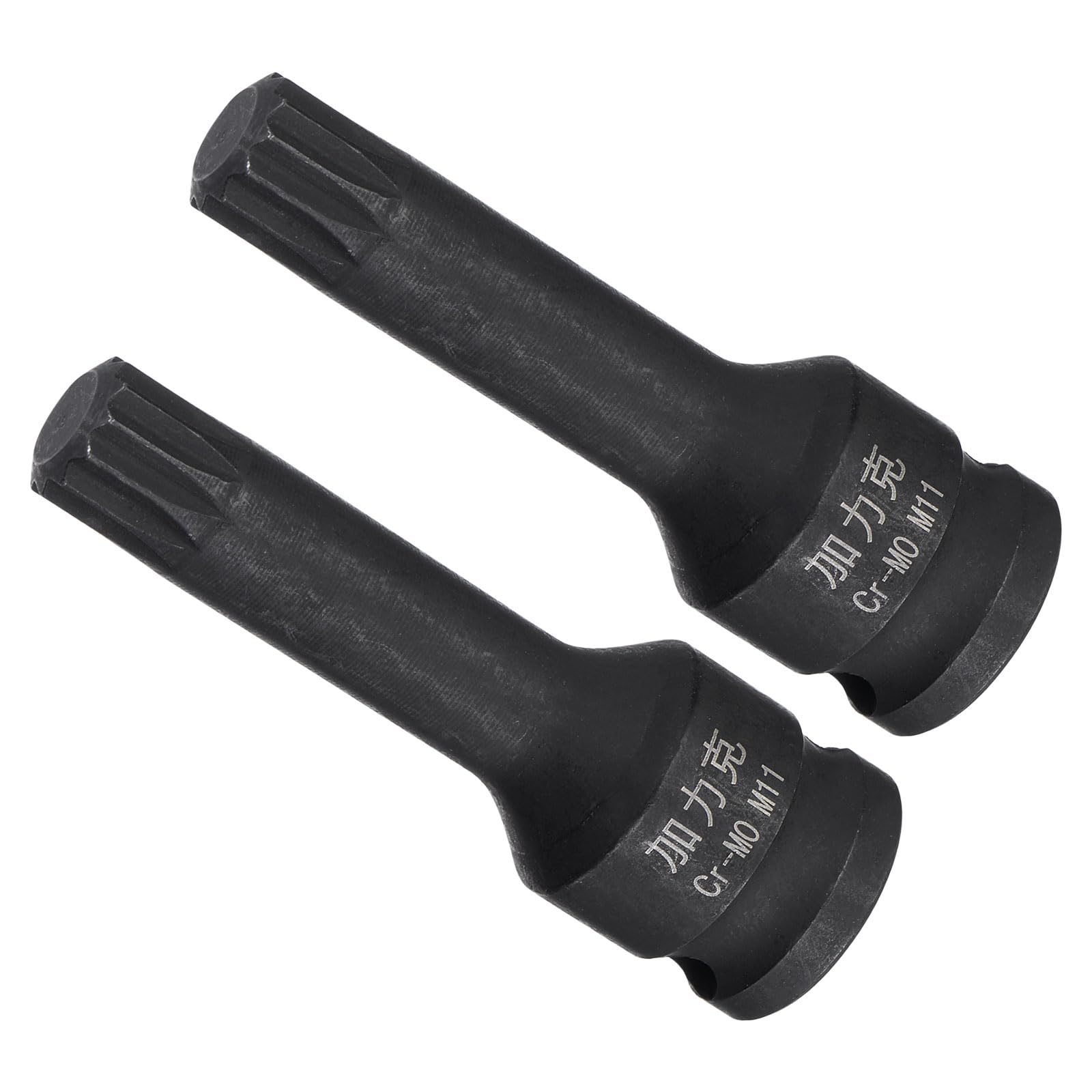 CoCud Impact Spline Bit Socket, M11 3/8" Square Drive 60mm Length, CR-MO Chamfer Design Impact Triple Square Spline Bit Socket - (Applications: for Automotive Repair), 2-Pieces