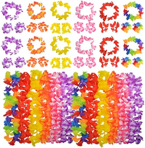 正規店 Hoveox ハワイアン ゴム花ネックレス ヘッドバンドとリストバンドセット 48個セット フローラル 6色 ウェディング デコレーション リース 誕生日パーティー ビーチパーティー
