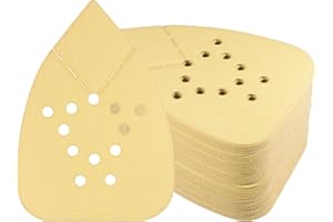 Kozelo 50pcs Mouse Detail Sander Sandpaper - [12-Hole 240 Grit] Aluminum Oxide Triangle Hook and Loop Sanding Pads Sheet for 