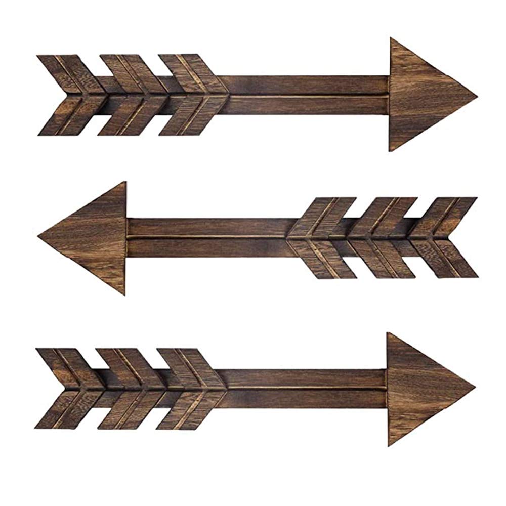 Haohai 3 PCS Rustic Wood Arrow Sign Wall Decor, Dark Wooden Arrows Farmhouse and Home Hanging Decoration for Home or Wedding