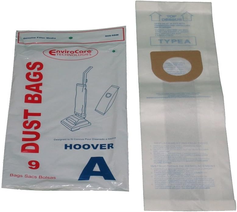 Hoover Type A Upright Vacuums Envirocare Paper Bags 9 PK # 809-9, 809-9SW -