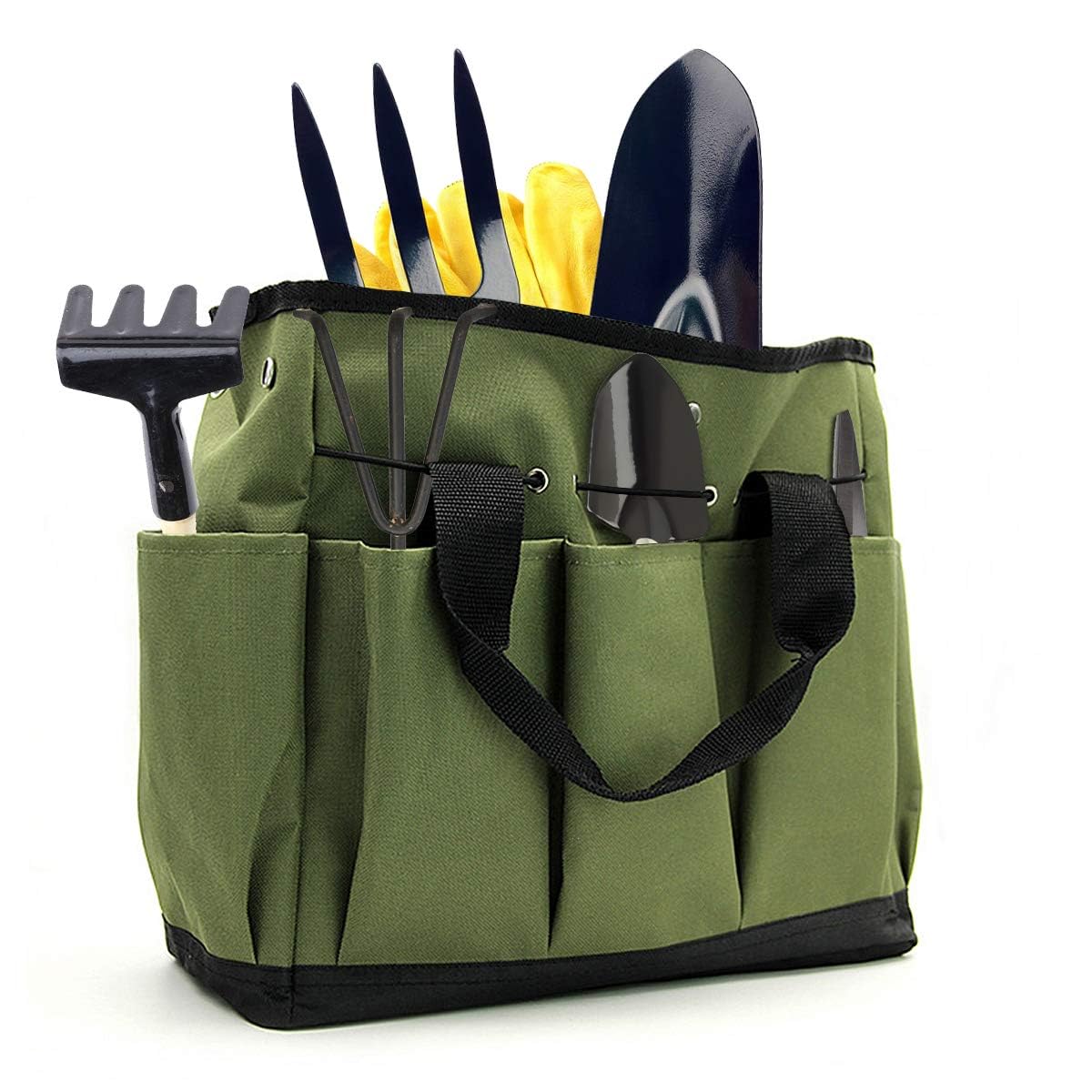 Ledeak Garden Tool Bag, Deluxe Multifunctional Portable Household Gardening Plant Tote Storage Heavy Duty Wear-Resistant Reusable Home Organizer with 8 Pockets for Indoor Outdoor