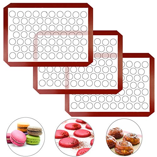Silicone Macaron Baking Mat - Set of 3 Sheet (Thick & Large 11 5/8" x 16 1/2") - Non Stick Silicon Liner for Bake Pans & Rolling - Macaroon/Pastry/Cookie Making - Professional Grade Nonstick