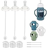 Straw Cup Conversion Kit with Silicone Sleeves for Dr. Brown's Narrow Glass Baby Bottle 4oz, Weighted Straw Replacement Kit with Soft Straw Top and Handle,3-Pack,8m+