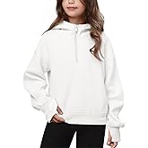 Haloumoning Girls Athletic Quarter Zip Fleece Hoodies Kids Side Slits Sweatshirts Thumb Hole Pullover Tops 5-14 Years