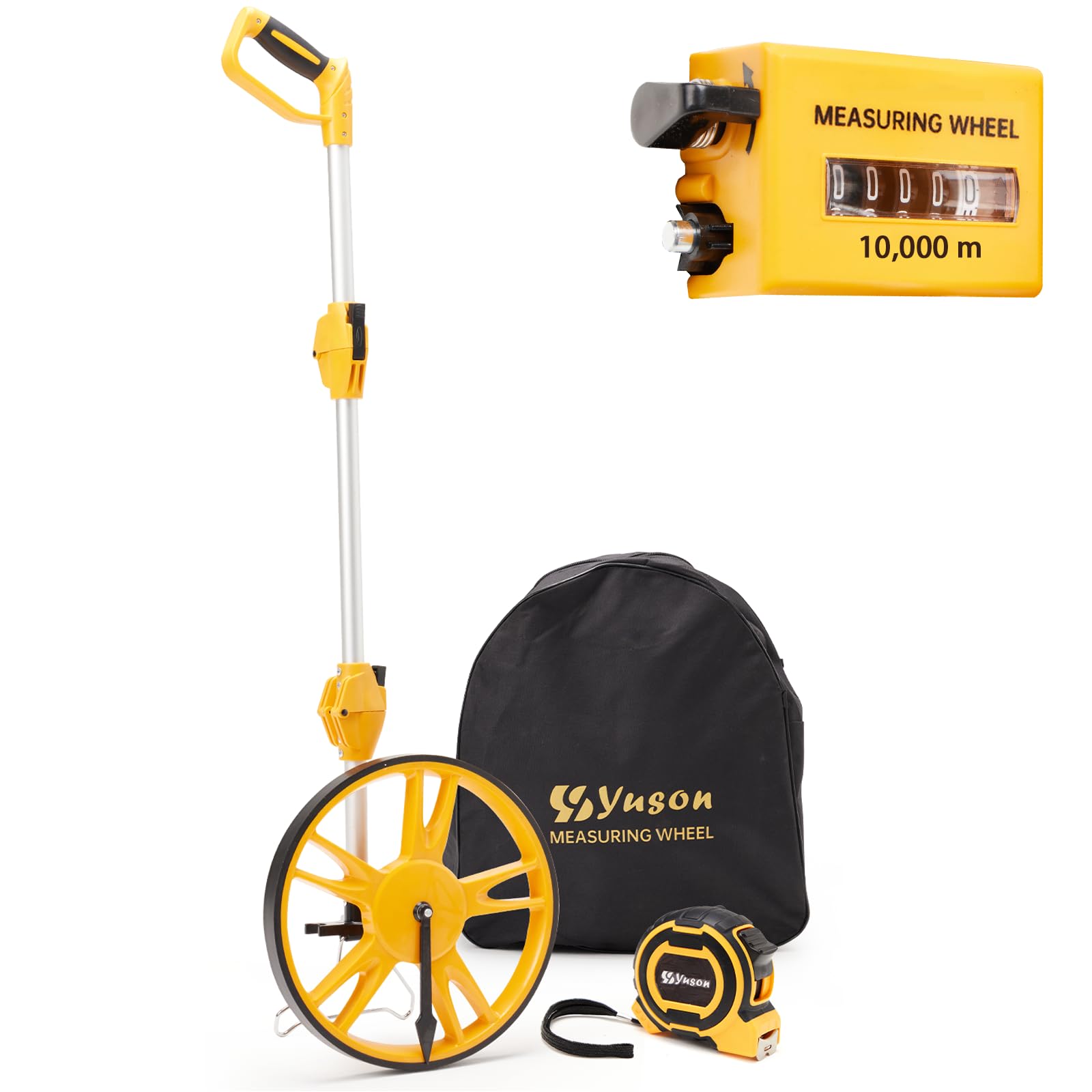 Photo 1 of YS YUSON Metric Measuring Wheel in Meters, High Accuracy Measure Wheel with Carrying Bag for Construction, Survey, Roadwork & Landscaping, Distance Measuring Tool,Foldable, 12-Inch, Up to 10,000m
