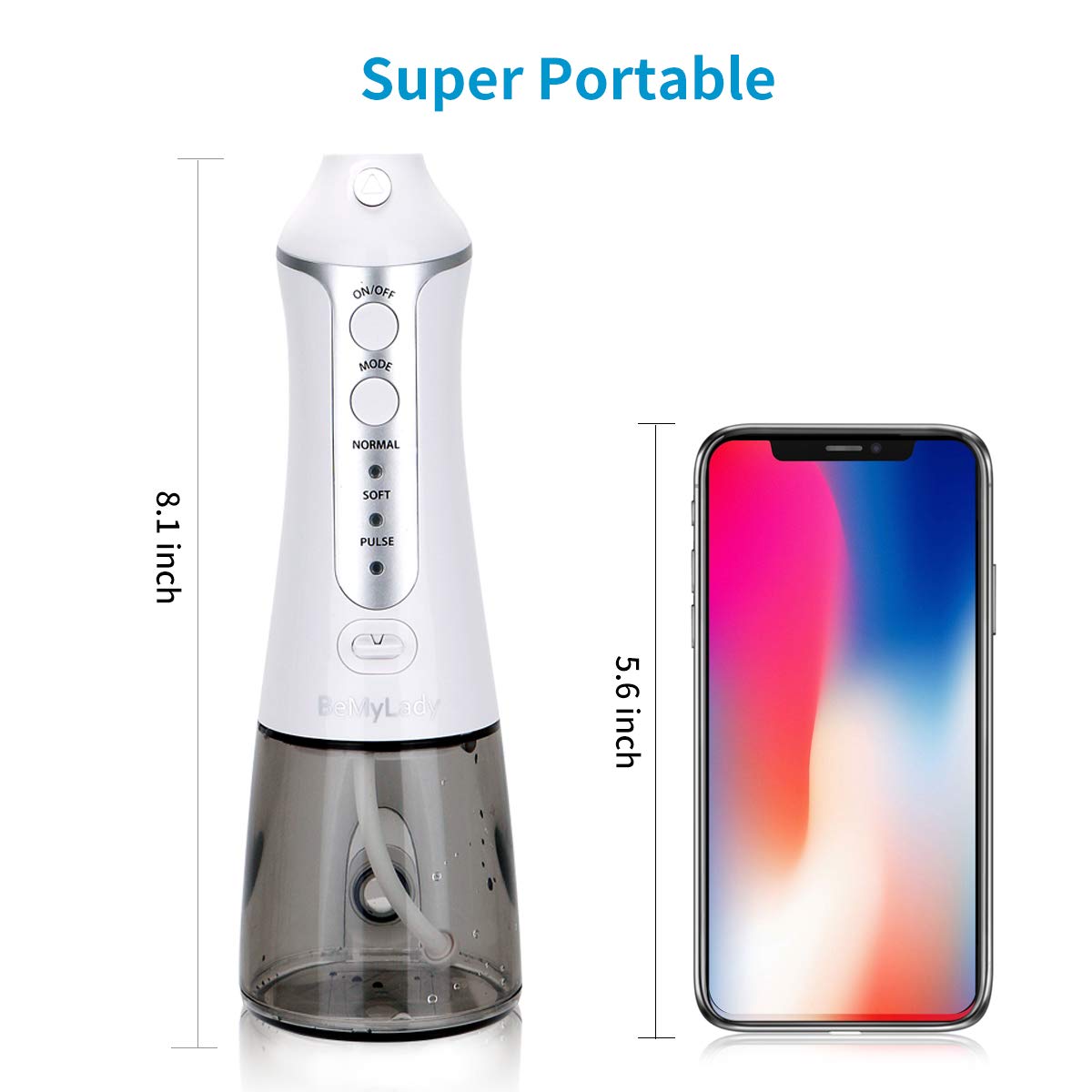Cordless Water Flosser Oral Irrigator Portable- BeMyLady Electric Water Flosser Travel Rechargeable for Teeth Waterproof with Leak-proof Cleanable Water Tank