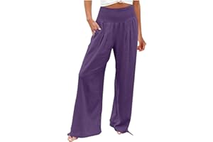 Carydety Womens Linen Palazzo Pants Wide Leg High Waisted Lounge Casual Long Pants with Pockets Beach Travel Vacation Outfits