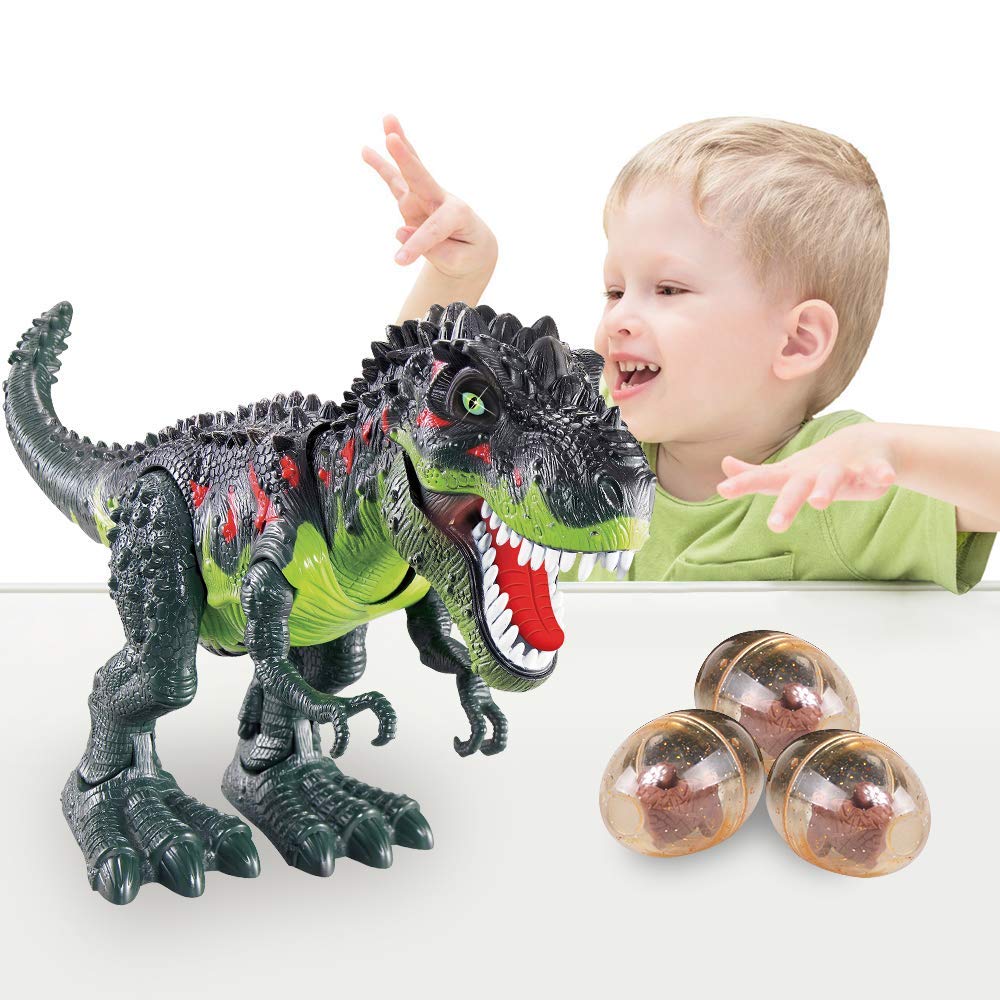 WESPREX Electronic Walking T-Rex: Flame Spray, Water Mist, Laying Eggs, Light Up Eyes, Roaring Sound, Realistic Toy for Kids 3+