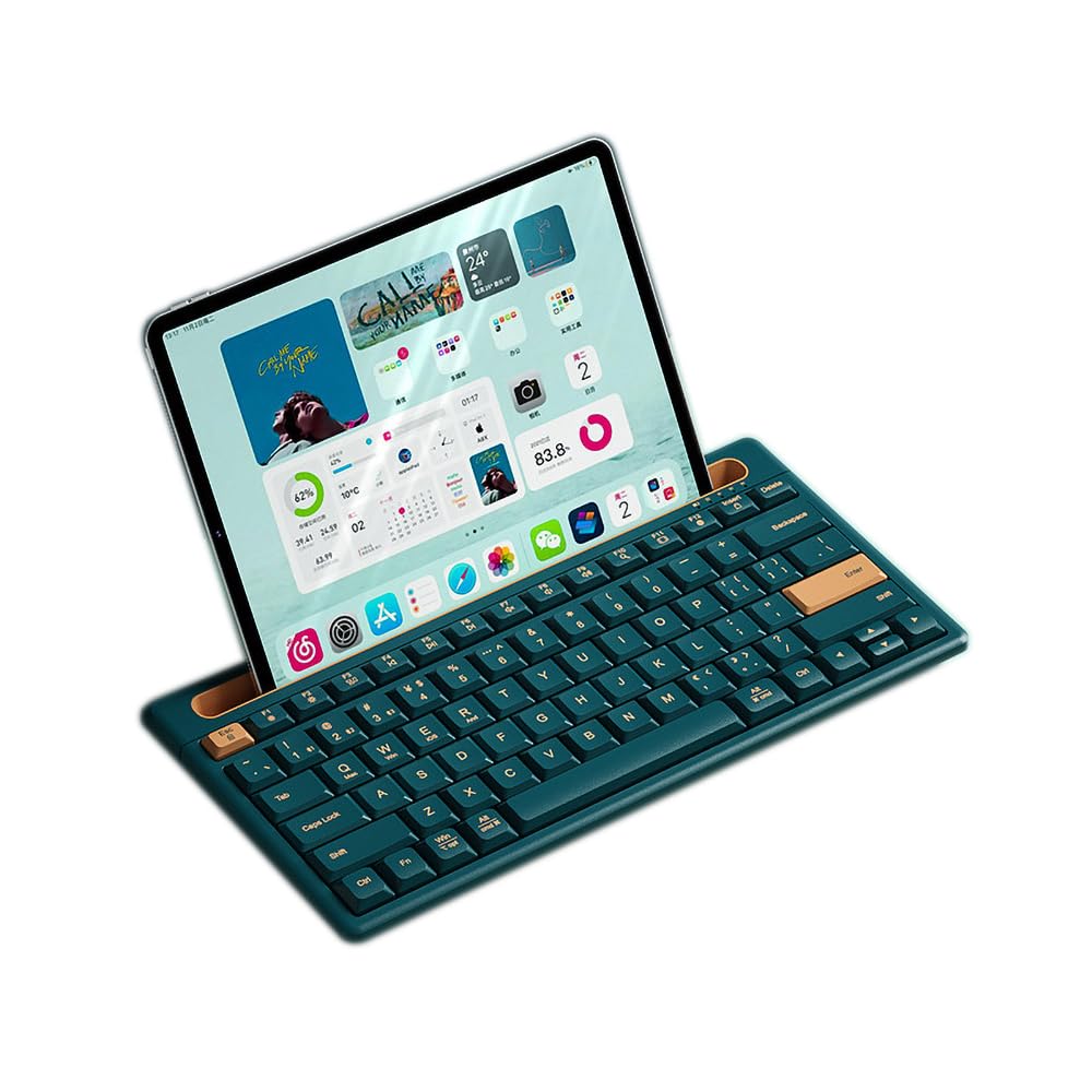 Photo 1 of TISHLED Bluetooth Keyboard with Integrated Stand for iPad & iPhone, 75% Compact Silent 79 Keys, 2 AAA Batteries, Smart Auto-Sleep, for Mult-Device, Laptop, Tablet, Smartphone (Dark Green)