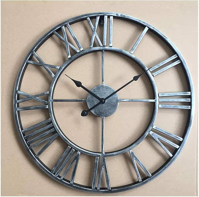 Large Industrial Wall Clock Roman Numerals Vintage Classic Metal Roman