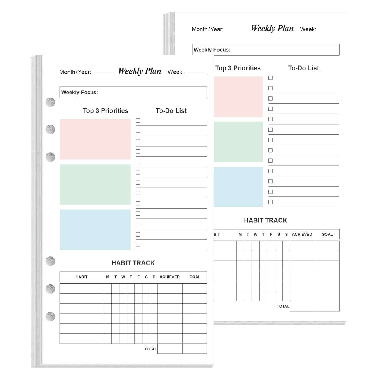 Photo 1 of (2-Pack) A6 Weekly Planner Refills for Filofax Personal Binders, 106 Sheets/212 Pages Undated Colorful Weekly Planner, 6-Hole Punched, 100 gsm White Paper, Last 2 Year, 3.75" x 6.75"
