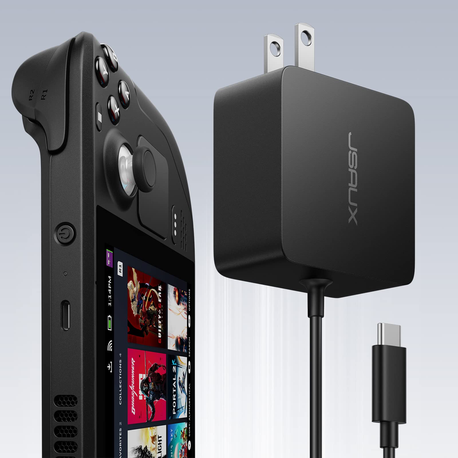 JSAUX 45W USB C Charger for Steam Deck/OLED, 5FT Cable Type C PD 3.0 45 Watt Fast Charging Compatible with Steam Deck, Switch/OLED, iPhone Air/17/16/15, Samsung S25 S24 S23 S22, Pixel, iPad, MacBook