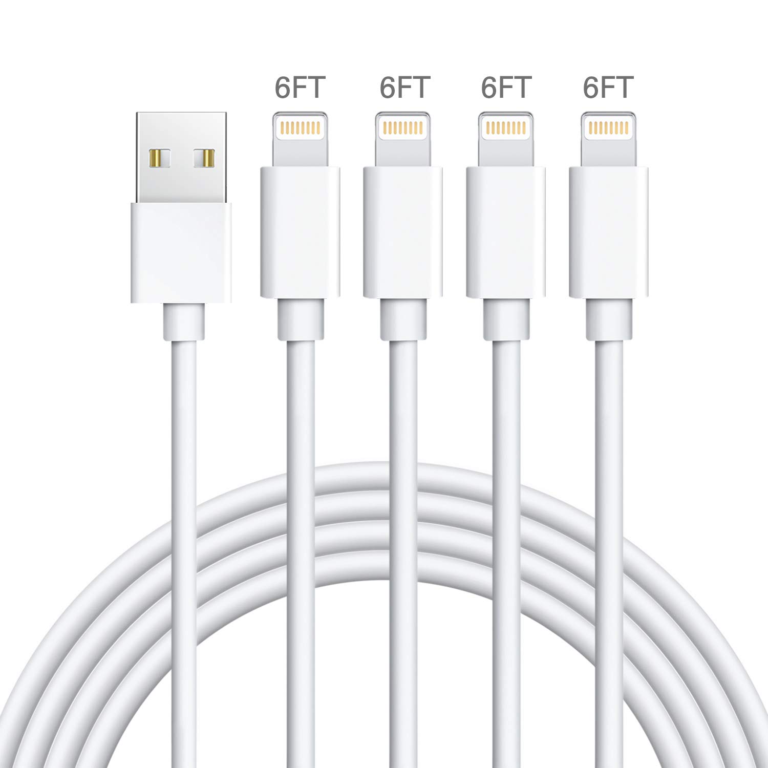 Sundix iPhone Charger, 4Pack 6FT MFi Lightning Cable USB Charging Charger Compatible with iPhone 12/12Pro/12Pro Max/11/11Pro/11Pro Max, iPad iPod Touch & More (White)