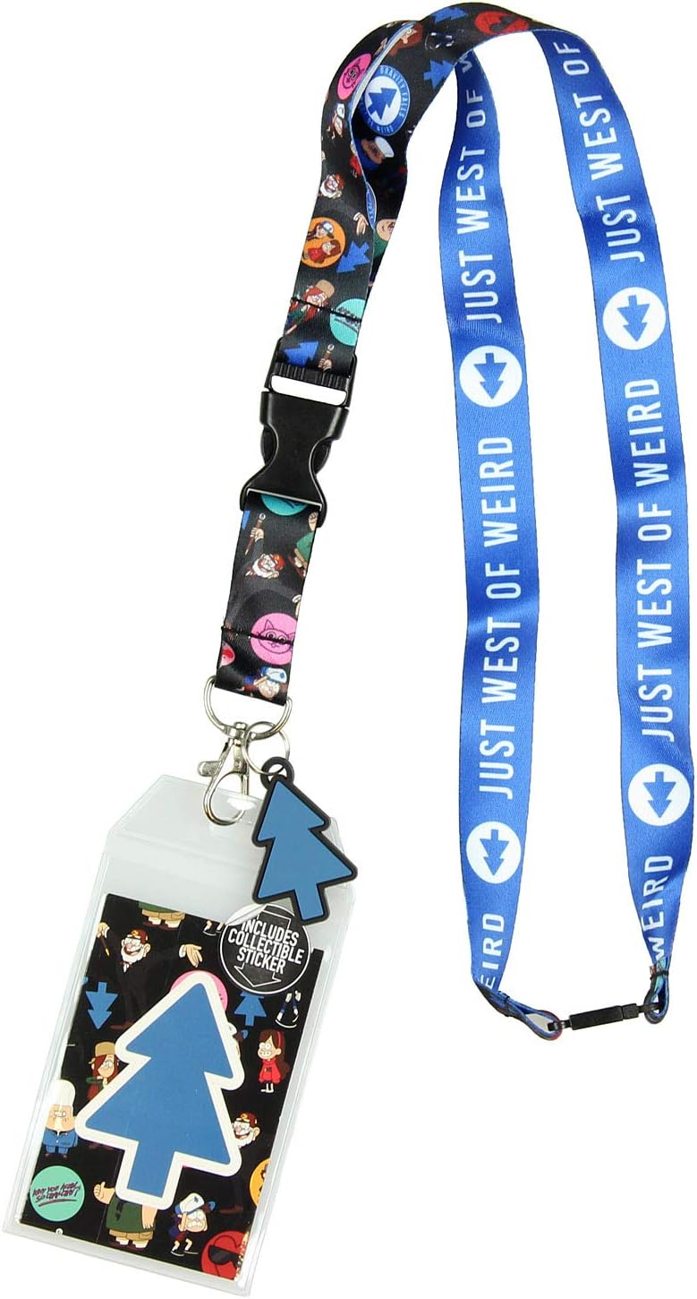 Disney Gravity Falls Lanyard Just West of Weird Keychain ID Holder with Tree Rubber Charm and Collectible Sticker