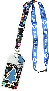 Disney Gravity Falls Lanyard Just West of Weird Keychain ID Holder with Tree Rubber Charm and Collectible Sticker
