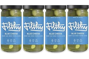 Filthy Food Filthy Blue Cheese Stuffed Olives - Premium Martini Garnish - Non-GMO & Gluten Free - 8oz Jar, 4 Count