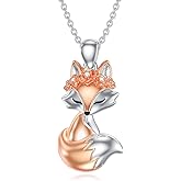 LWXIE Diamond Fox Necklace for Women in 925 Sterling Silver Fox Jewelry Gifts