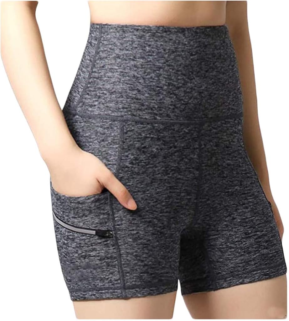 Women's Yoga Shorts Solid Color Double Pockett High Waist Hip Stretch