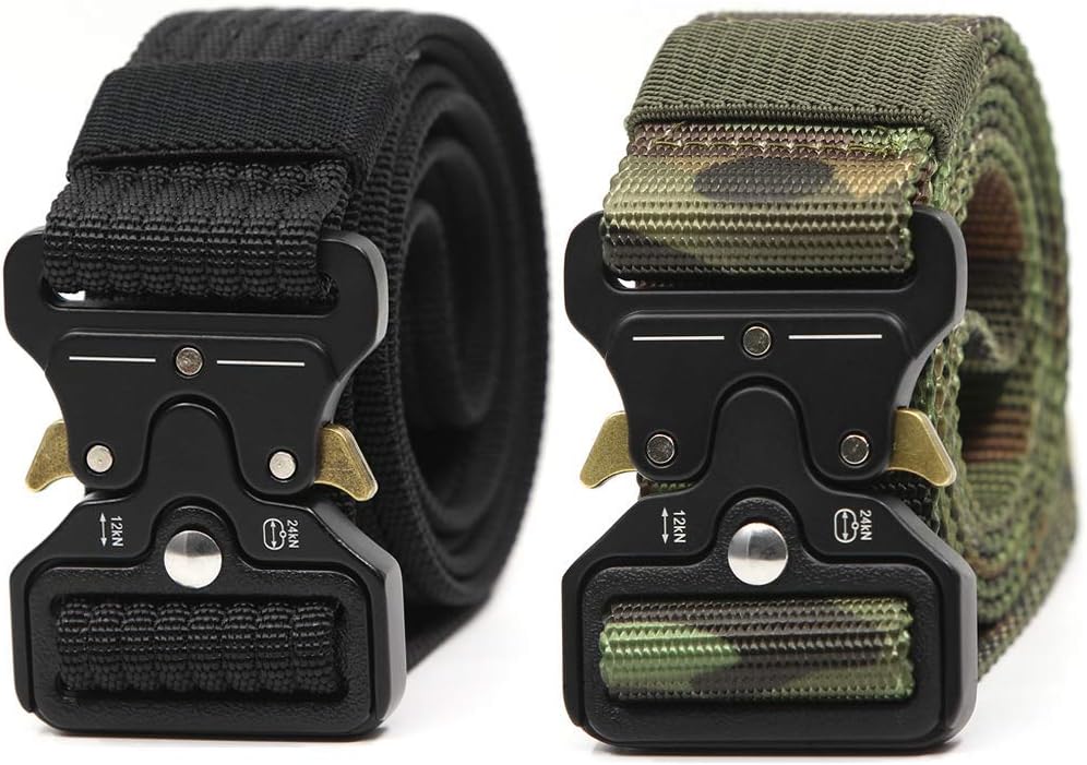 Tactical Belt for Men 2 Pack Military Style Heavy Duty Riggers Belt Quick Release Gun Belt Metal Buckle Utility Belts
