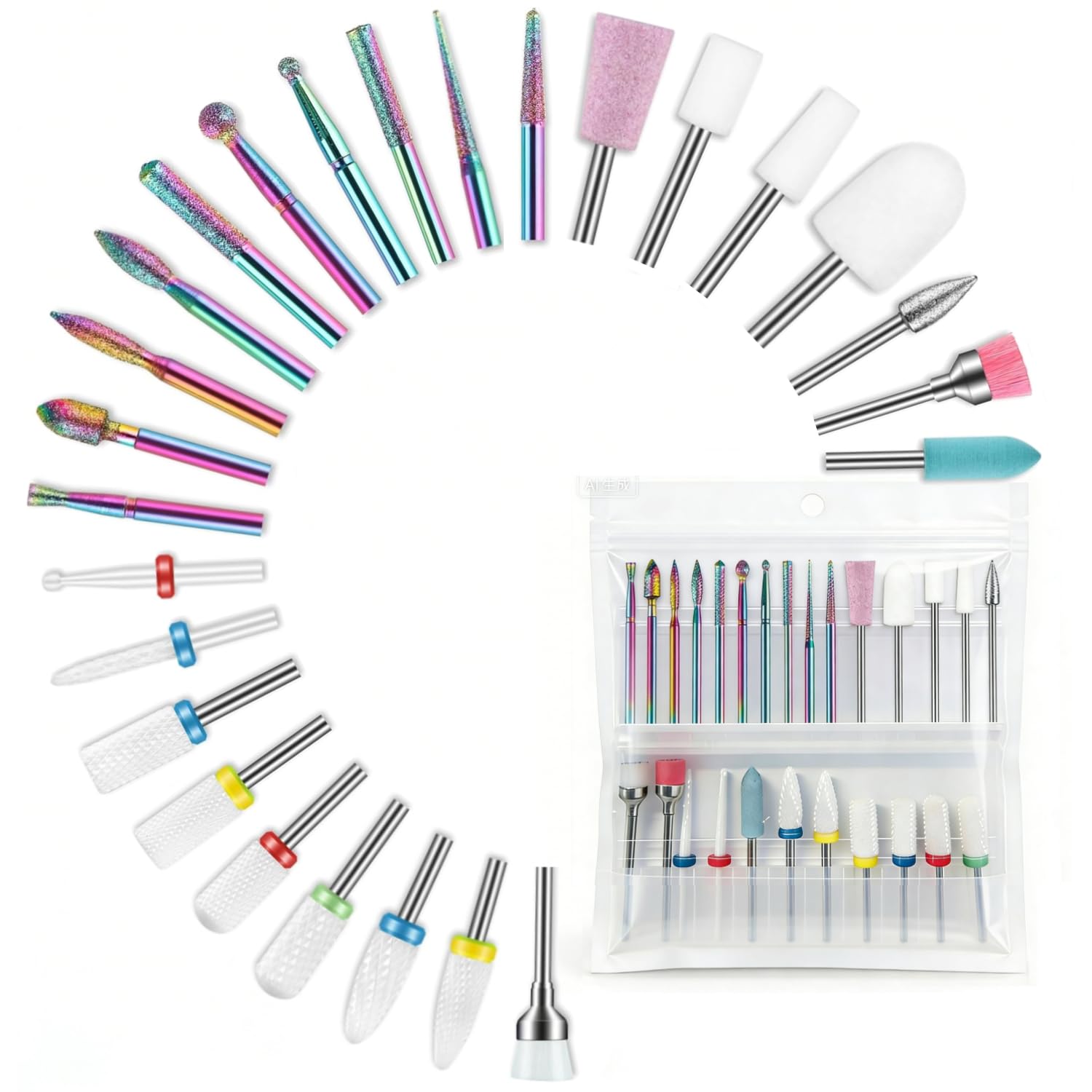 26PCS Nail Drill Bits Set, 3/32'' Professional Ceramic Safety Bits for Nail Drill, Cuticle Efile Nail Drill Bits, Remover Bits for Acrylic Gel Nail Tech, Manicure & Pedicure Tools, Home Salon