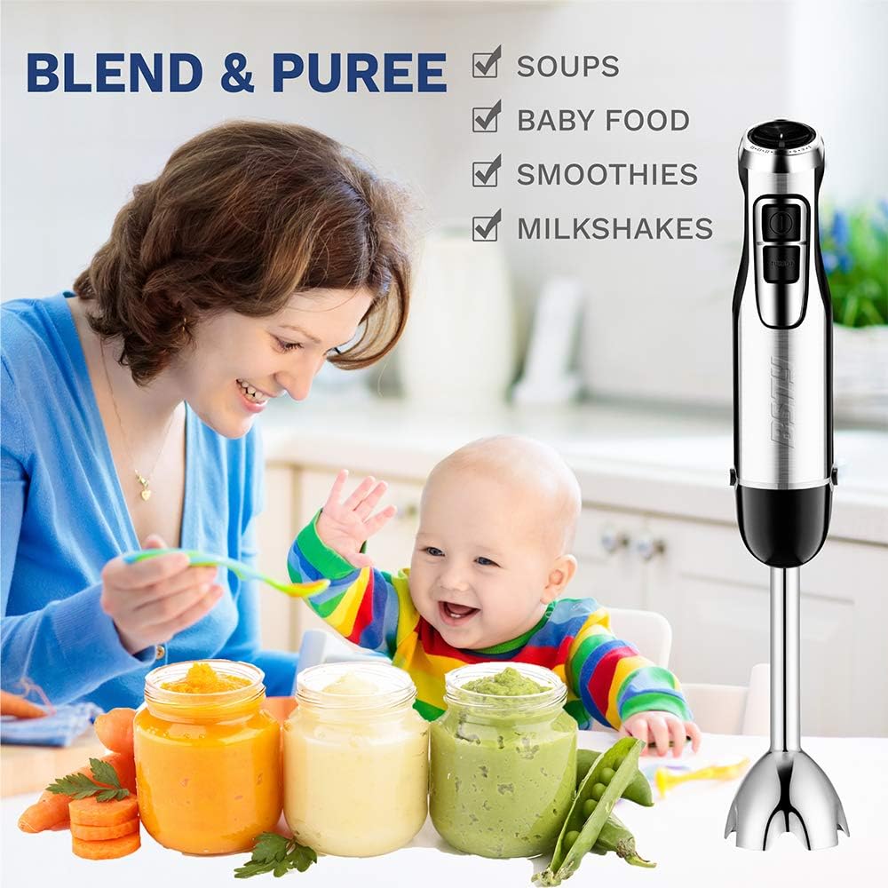 BSTY 2-in-1 Hand Blenders Set 15-Speeds Powerful Immersion Blender with 500-Watt Motor and Turbo Boost Button for Maximum Power, Hand Held Blenders: Kitchen & Dining