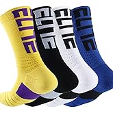 DRASEX Men's Sports Cushioned Athletic Crew Socks 4-Pack Performance Thick Basketball Running Hiking Socks