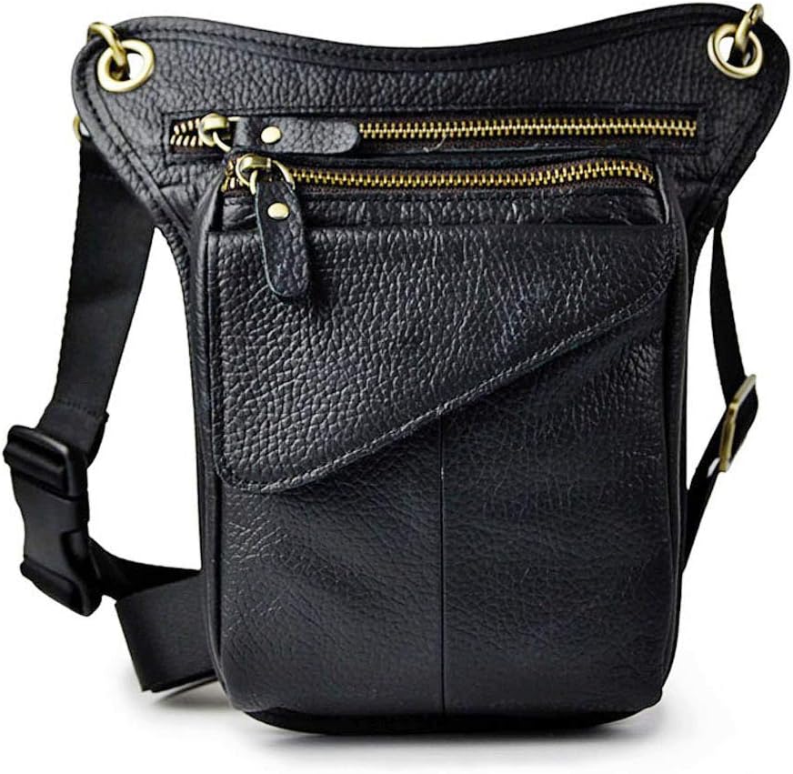 Xieben Leather Drop Leg Bag for Men Women Motorcycle Bike Riding Cycling Multi-Purpose Thigh Waist Fanny Pack Bum Pocket Hiking Sports Camping Travel Pouch Black