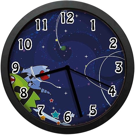 Amazon Co Jp 抽象的な背景に漫画子猫エイリアンの生き物星惑星寝室 居間 事務所などの壁掛け時計 直径24 7cm ホーム キッチン