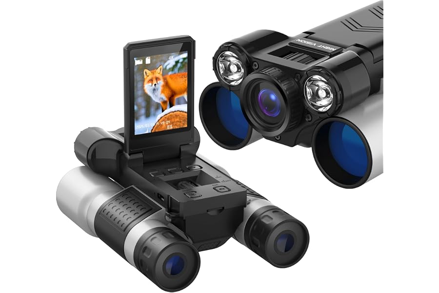 Night Vision Binoculars with 2.4" IPS Screen, 12X Zoom Digital Binoculars with Camera, Includes 32GB Memory Card, Infrared Low Light Binoculars for Bird Watching, Hiking, Travel