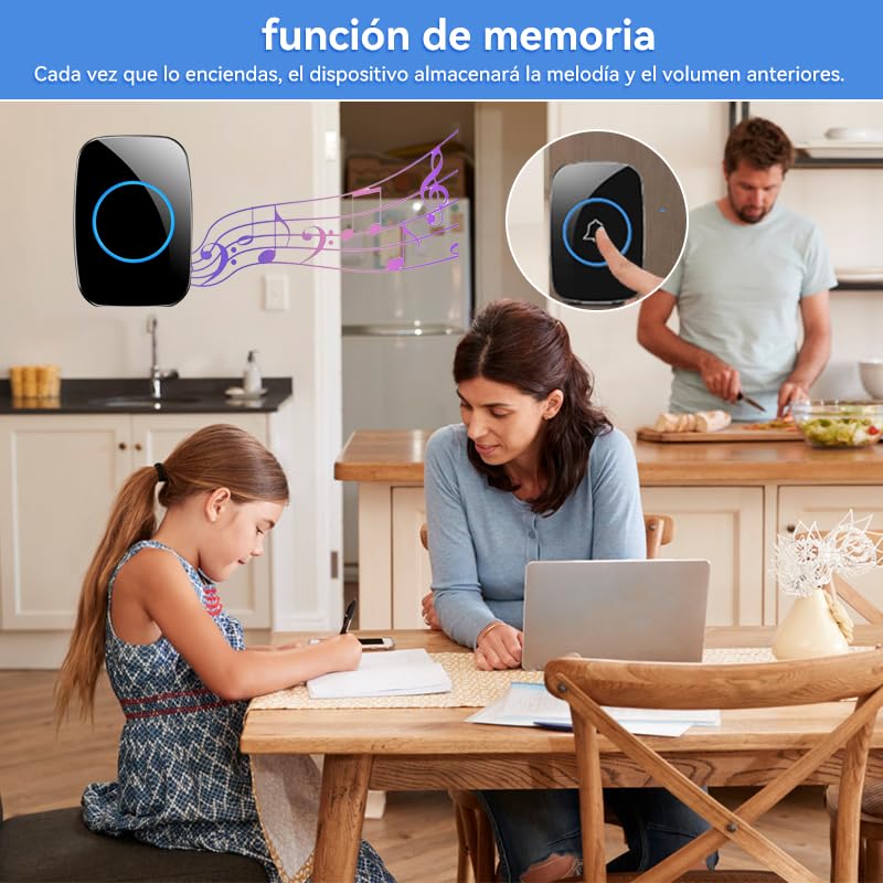 Timbre Inalámbrico Impermeable,con 2 Transmisores y 3 Receptores,Alcance a 300m,Kit de Timbre Inalámbrico para Puerta,36 Melodías,4 Niveles de Volumen, LED Indicador, para Casa,Jardín,Oficina,Villa