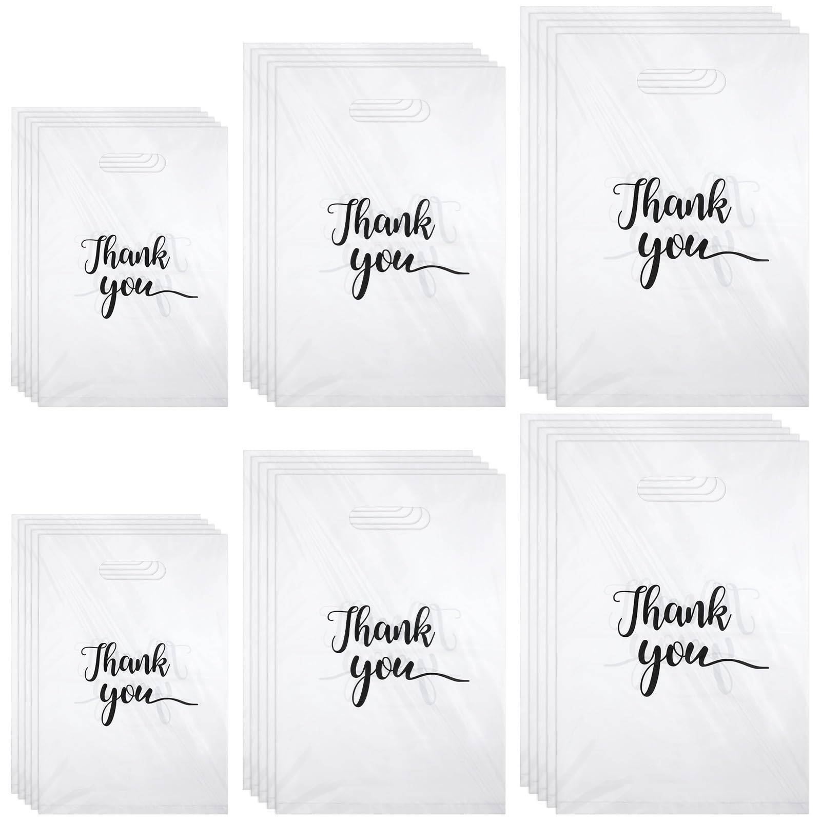 Photo 1 of Oqqlin 300 Pcs White Thank You for Business Small, 3 Sizes Reusable Plastic Gift Bag with Handles Thickened Retail Shopping Bags for Goodie, Boutique, Party Gifts, Merchandise, Clothes