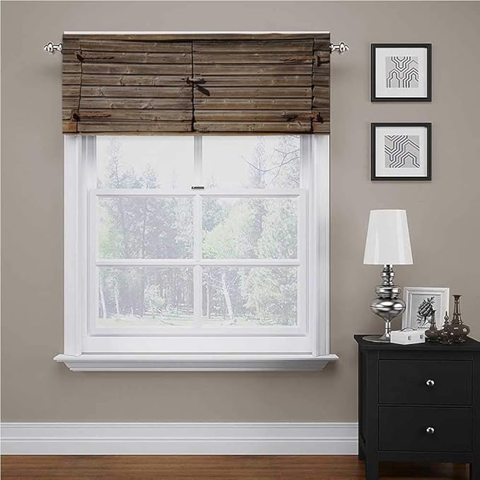 Interestlee Rustic Print Valance Old Wooden Aged Barn Door