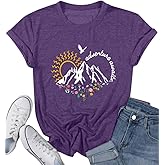 Adventure Awaits Shirts for Women Cute Sunrise Eagle Graphic Hiking T Shirts Outdoor Casual Short Sleeve Wildflower Tops