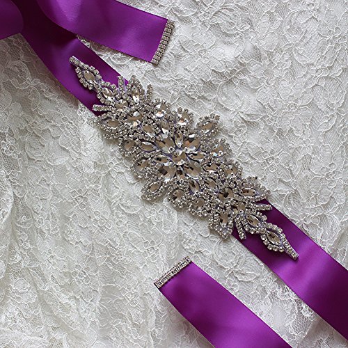 Freedi Bridal Sash Belts with Rhinestone for Wedding Bridesmaid Bride Dress Women Clothing Accessories (Purple)