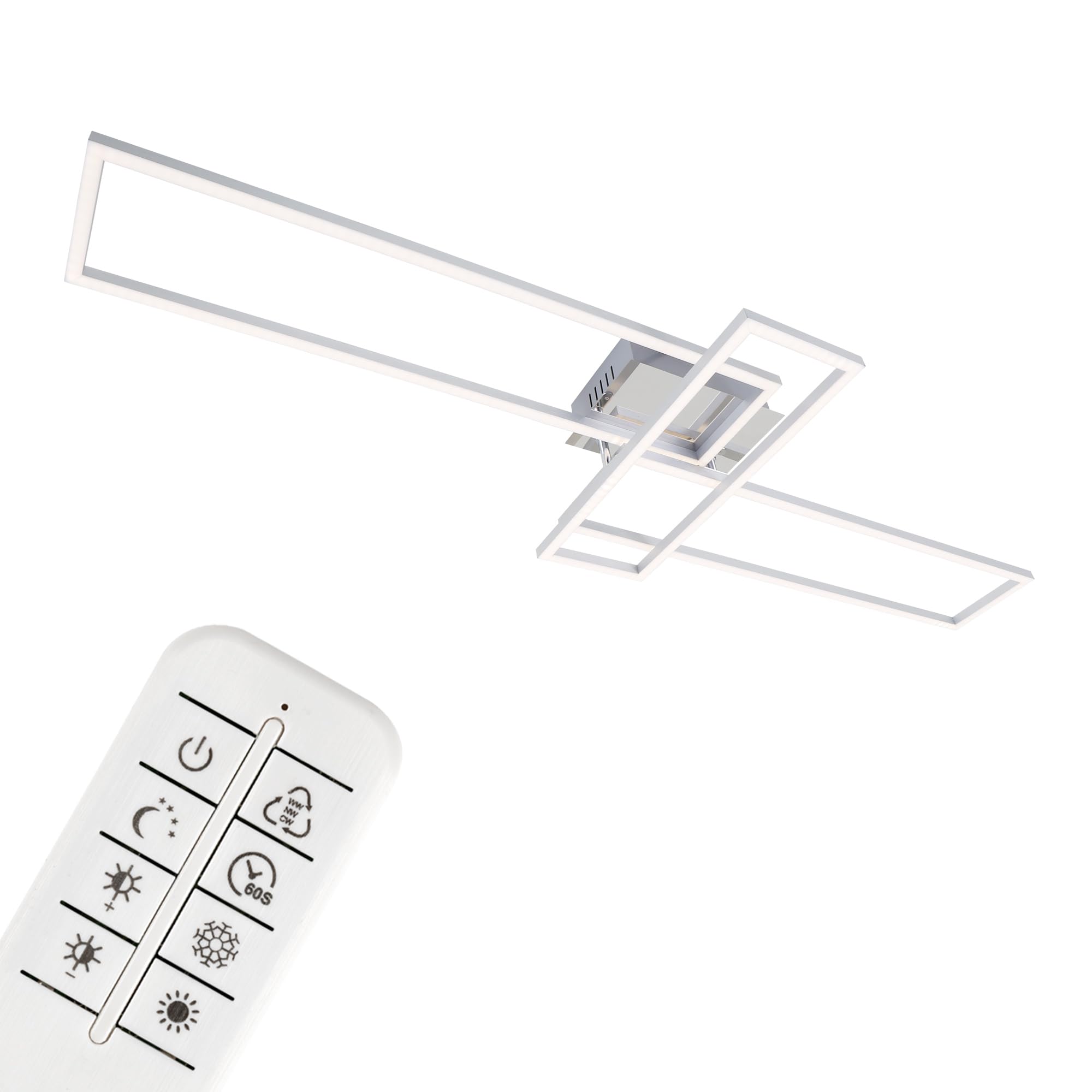 Briloner Leuchten - LED ceiling light, dimmable ceiling lamp, incl. remote control, incl. colour temperature control, incl. night light function and timer, chrome and aluminium, 1100 x 350 x 100 mm (LxWxH)