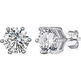 Bestyle 925 Sterling Silver 2CT Birthstone Stud Earrings for Women, Hypoallergenic Heart/Round/Square Cubic Zirconia Earrings Dainty Jewelry Gifts for Birthday,Christmas,Valentine's Day