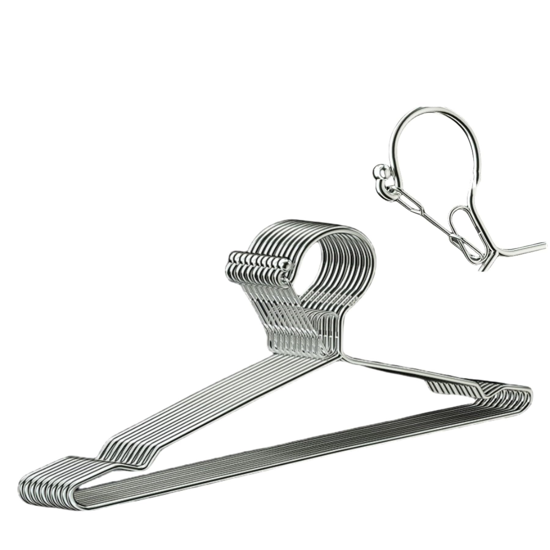 Trrcylp Wire Coat Hangers 10 Pack 25lbs Capacity 4mm Stainless Steel Slim Thin Heavy Duty Windproof Lock Hook Metal Space Saving Clothes Hangers for Caravan RV Hotel16.5 Inch Silver