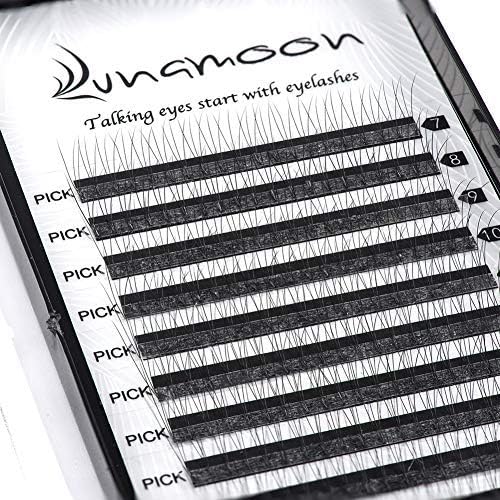 Lunamoon Individual Cluster Eyelash Extensions Russian Volume Lashes 3D 4D 5D 6D Premade Fans Flare Lash C Curl 0.07mm Mixed Tray Length 7-14mm (0.07 C 3D)