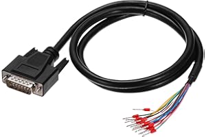MECCANIXITY DB15 RS232 Serial Cable, 15 Pin 26AWG DB15 Male to Bare Wire Open End with Wiring Terminals, Double Shielded for 