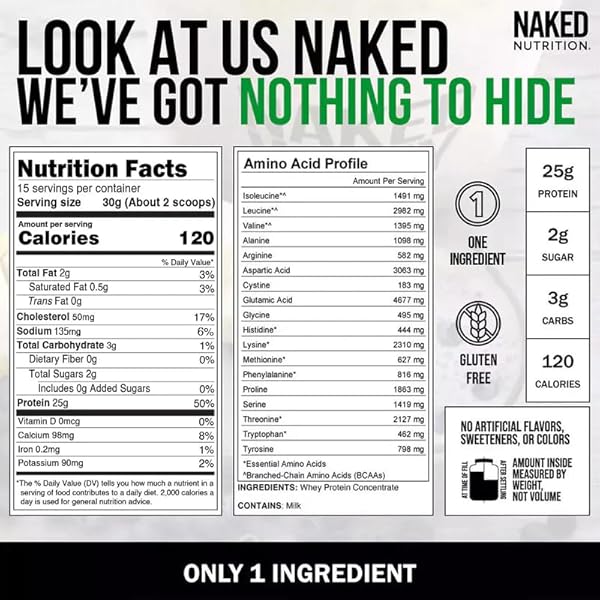 NAKED WHEY 1LB – ONLY 1 INGREDIENT, GRASS FED WHEY PROTEIN POWDER, NSF CERTIFIED, UNDENATURED, NO GMOS, NO SOY, GLUTEN FREE, STIMULATE GROWTH, ENHANCE RECOVERY – 15 SERVINGS