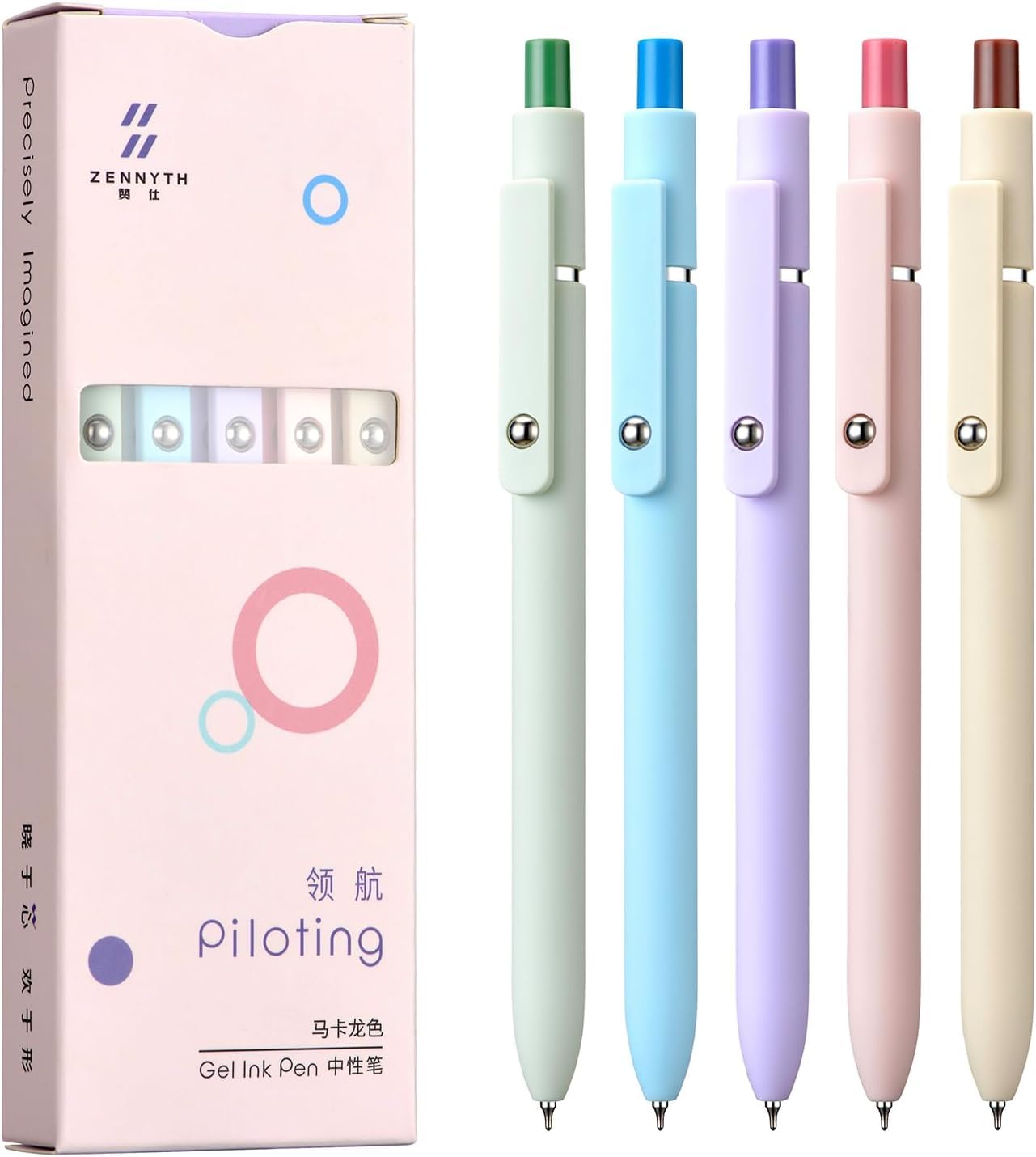 erofa Zennyth 5 PCS Gel Pens Set, Macaron Series, 0.5mm Fine Point Quick Dry Ink Pens Black Refill Ballpoint Pens