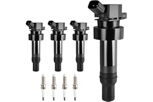 HYR Set of 4 Ignition Coil Pack and Iridium Spark Plugs Fit for 1.6L 2012-2019 Kia Soul Rio Hyundai Veloster Accent L4 Replaces UF652