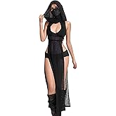 Mingnos Women Goth Rave Dress Sexy Cosplay Costume Cutout High Slit Sheer Festival Outfits Night Out Dresses